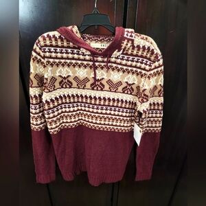 NWT BLANC NOIR BNCI BOUNDLESS NORTH BURGUNDY BROWN HOODED SWEATER